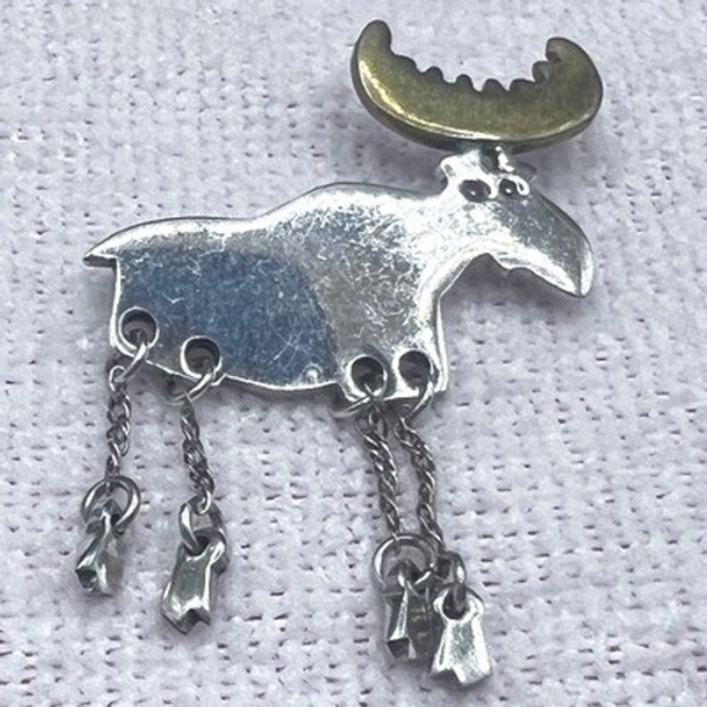 Vintage Mexico Sterling Silver Brass Brooch Pin Moose Articulated Artisan 2" 15g